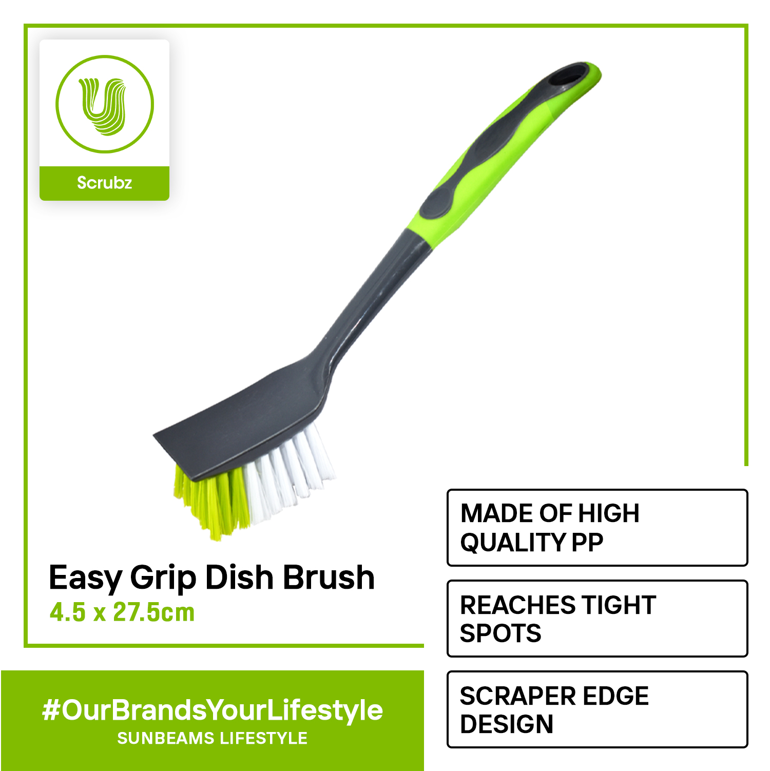 SCRUBZ Premium Heavy Duty Cleaning Essentials Easy Grip Dish Brush with