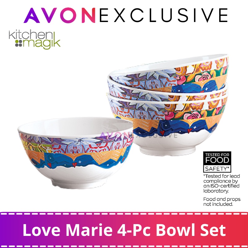 uUwAVON Kitchen Magik Love Marie 4Pc Bowl Set /Heart Evangelista