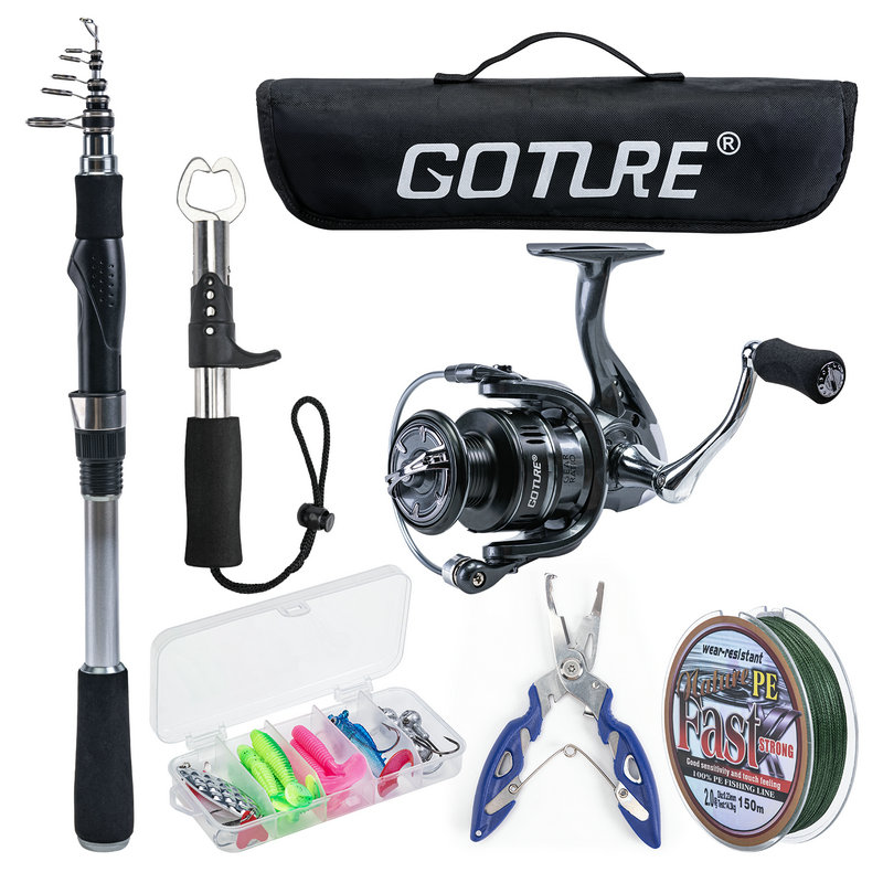 GOTURE Fishing Full Set Portable Telesscopic Spinning Fishing Rod Reel Line  Lure Combos With Bag 2.1-2.7M