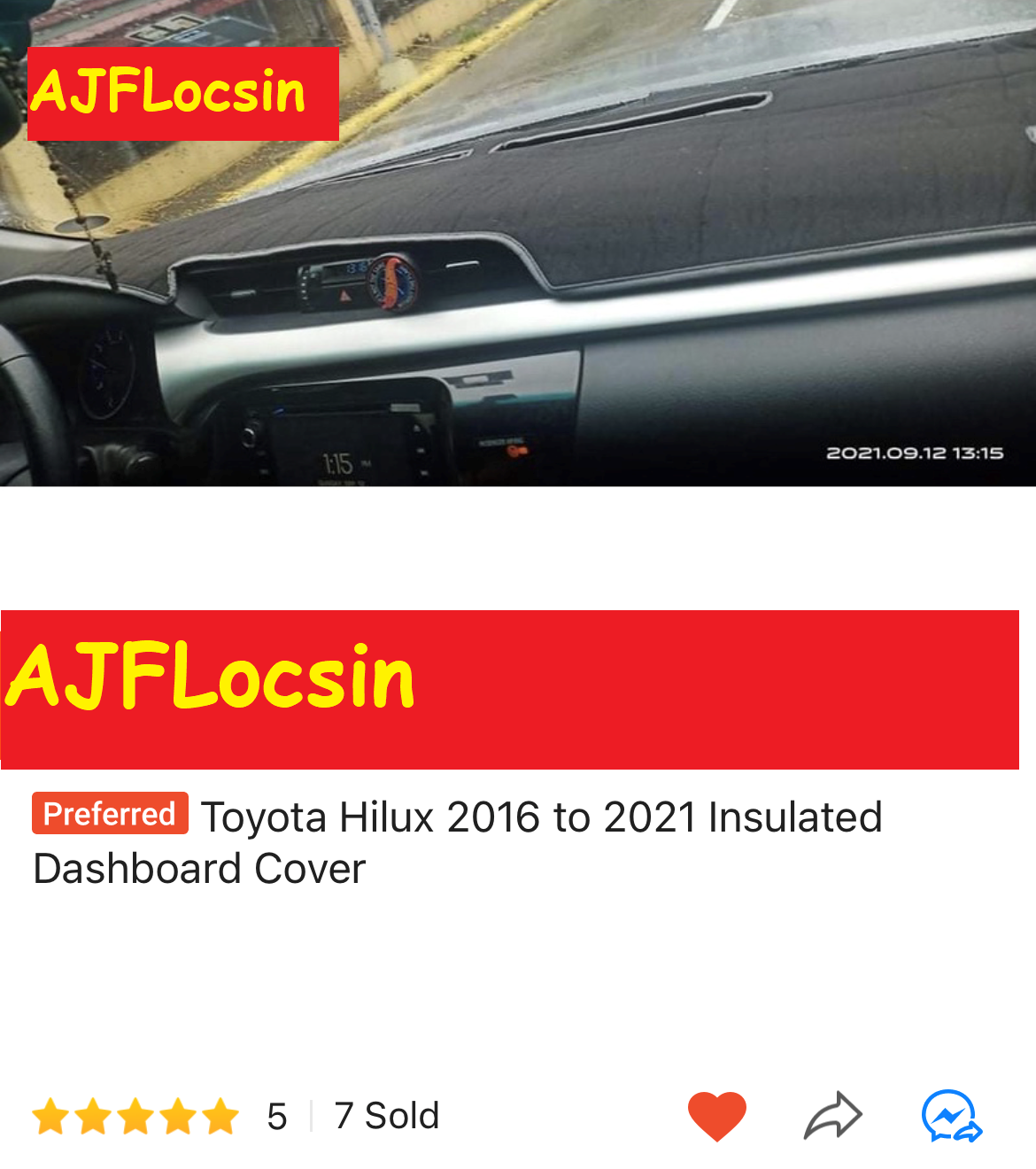 Toyota Hilux Conquest 2016 to 2022 Insulated Dashboard Cover Lazada PH