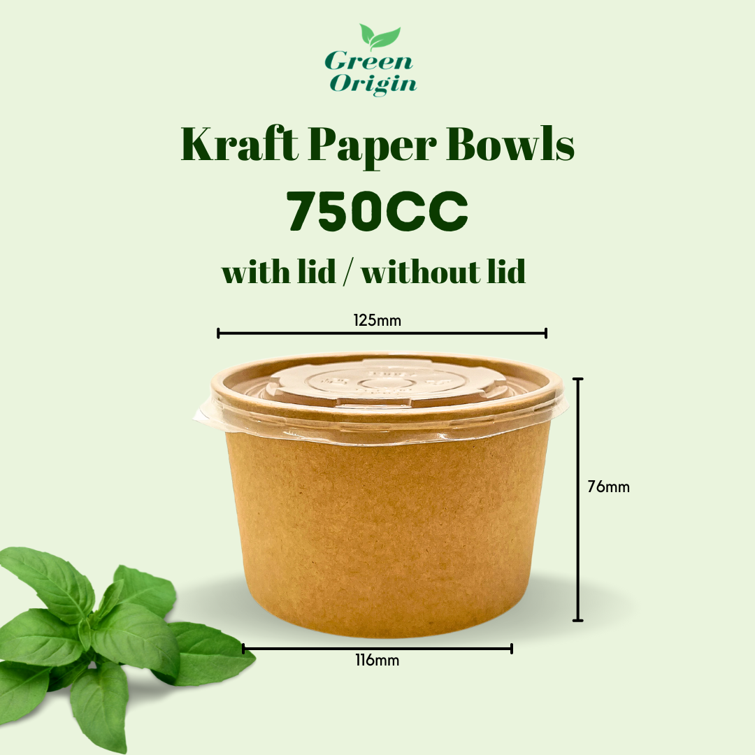 Kraft Paper Bowls 50pcs Biodegradable Disposable with Lid/ without Lid ...