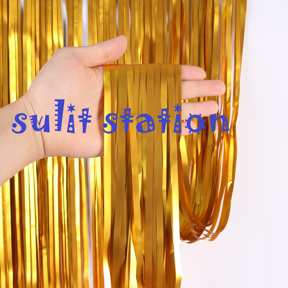 GOLD FOIL METALLIC SHINNY BACKDROP THEMED BIRTHDAY PARTY CURTAIN BANNER