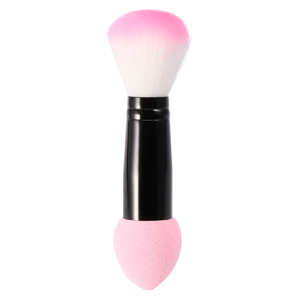 [READY STOCK]Blusher Brush Nylon Make up Brushes Two Head Metal Cosmetic Tools With Sponge