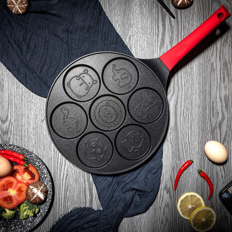 Black Animal Non-Stick Pancake Pan Griddle Grill Pan Crepe Maker 7-Mold Pancakes with Silicone Handle Nrpfell Pancake Maker 