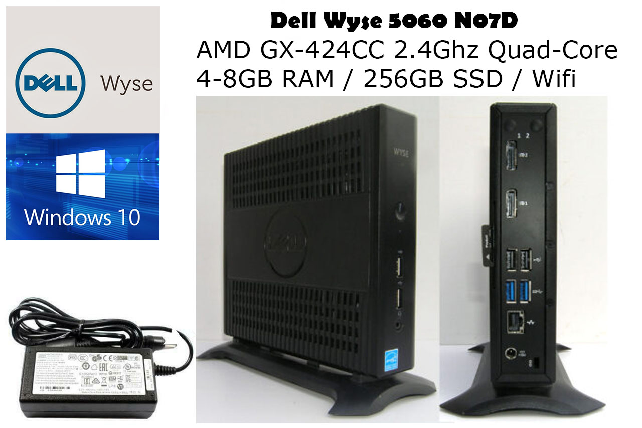 thumbnail image 2 of Used Dell Wyse 5060 Thin Client N07D - AMD GX-424CC 2.4GHz, 4GB RAM, 8GB Flash, W/ Power Adapter 2 of 5