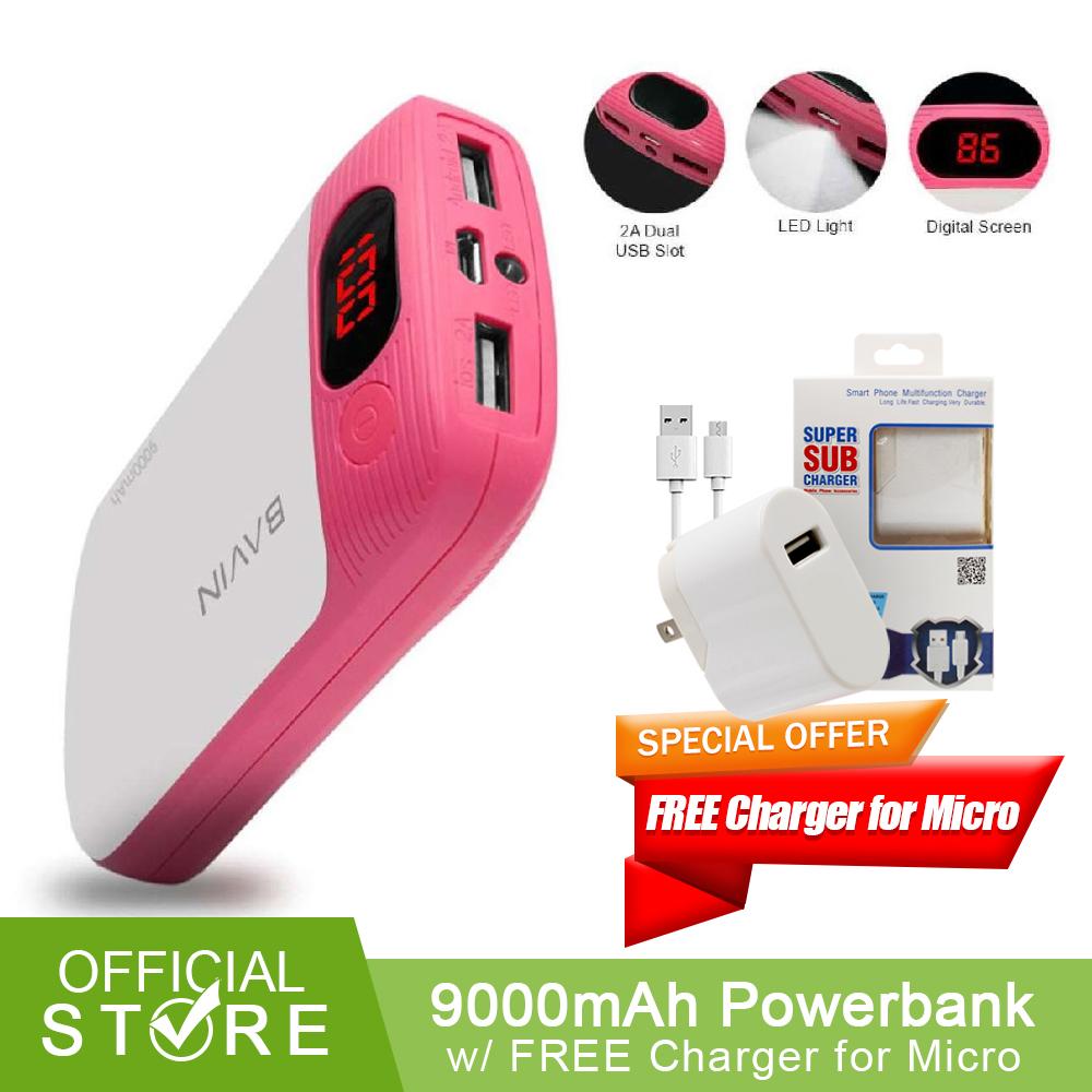 	BAVIN 9000mAh Powerbank w/ 2 USB Port and LED Torch Light FREE Charger for Micro