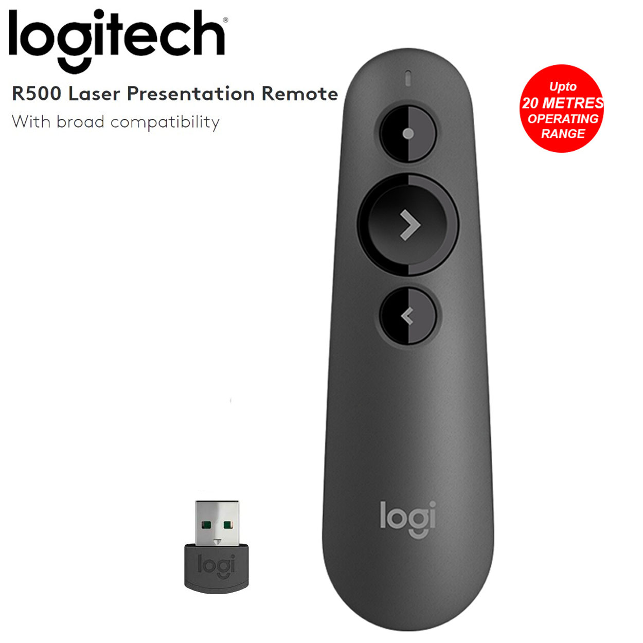 Mid-Grey Google Slides Keynote with Dual Connectivity Bluetooth or USB for PowerPoint Logitech R500 Laser Presentation Remote Prezi 