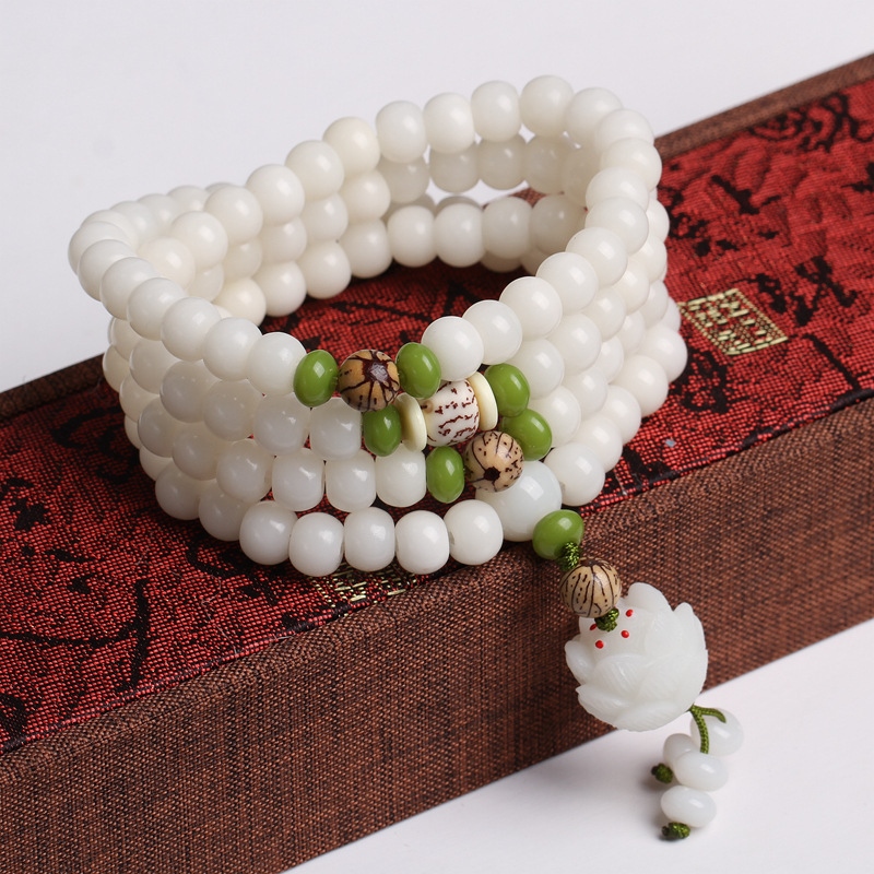 Natural white jade bodhi leaves 108 Buddha bead string of bodhi root ...