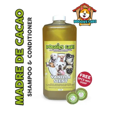 Madre de Cacao Shampoo & Conditioner with Guava Extract - Vanilla 1 Liter FREE MDC SOAP 2pcs Anti Mange, Anti Tick and Flea, Anti Fungal