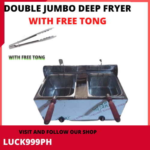 DOUBLE JUMBO DEEP FRYER WITH FREE TONG PURE STAINLESS STEEL / DOUBLE