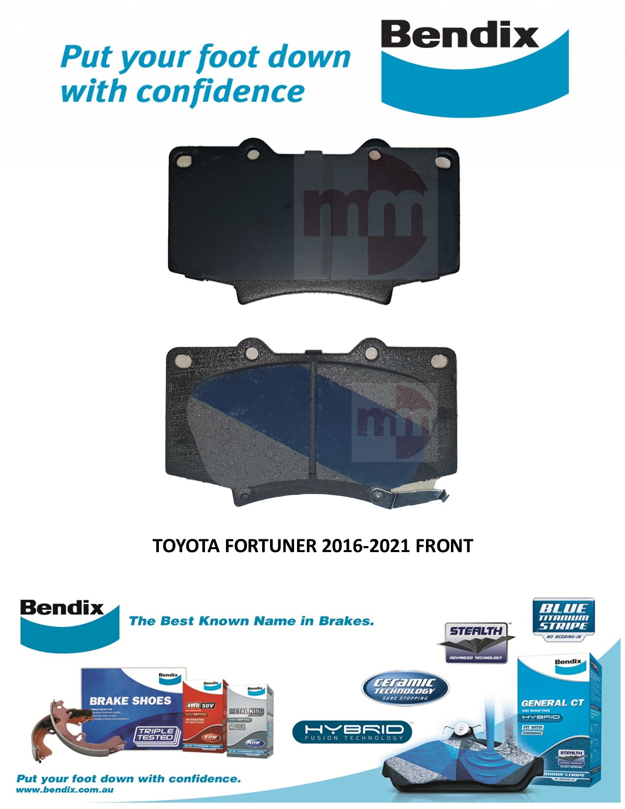BENDIX GCT BRAKE PADS for TOYOTA FORTUNER 20162021 FRONT ORIGINAL