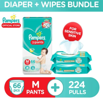 [Diaper + Wipes Bundle] Pampers Baby Dry Diaper Pants Medium 66 x 1 pack (66 diapers)