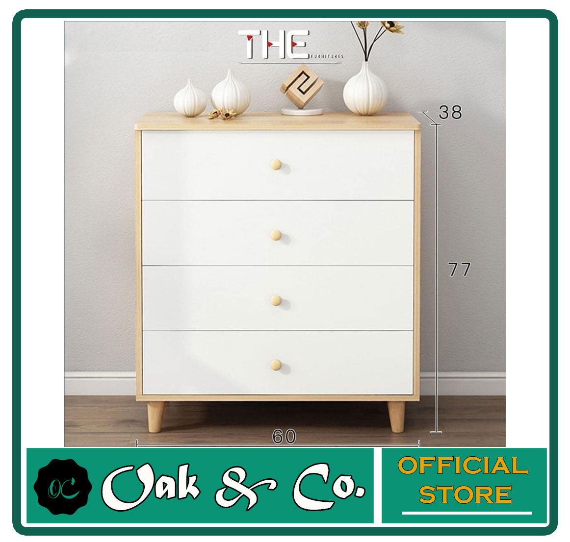 Oak&Co. 4 Tier Nursery Chest Drawer 60cm x 38cm x 74cm