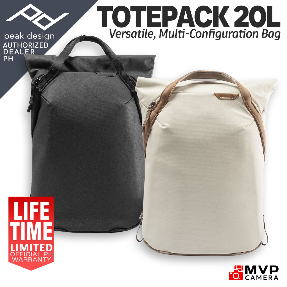 OFFICIAL PH Peak Design Everyday Totepack 20L v2 BLACK and BONE