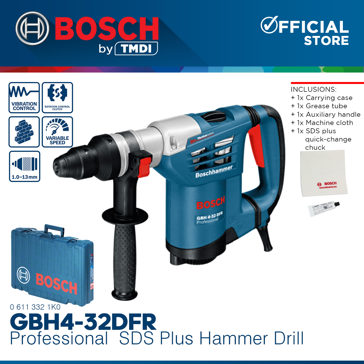 Bosch 900W SDS Plus Hammer Drill with Carrying Case Rotary Hammer Drill