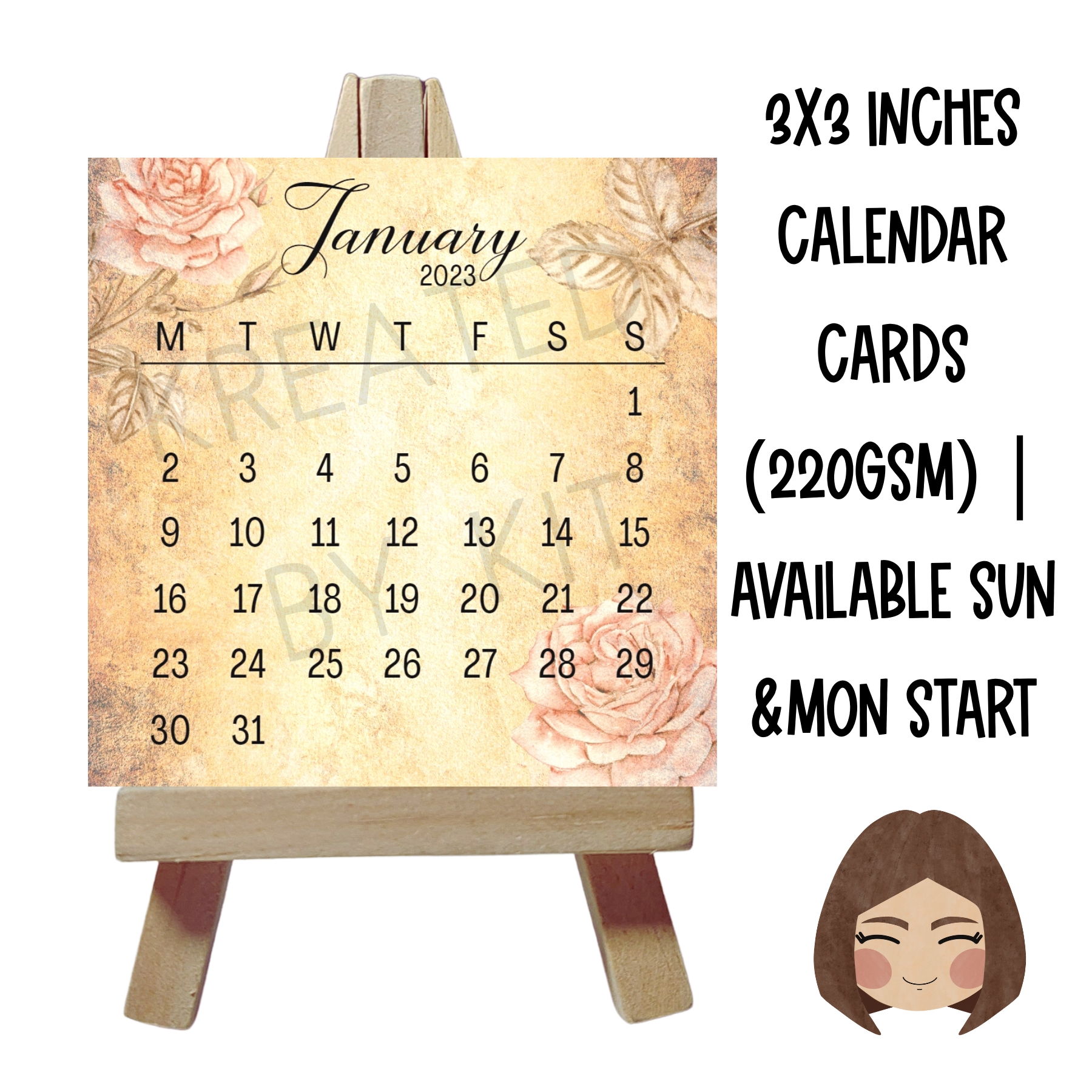2023 Vintage Desk Calendar Cards, Mini Calendar, Bullet Journal