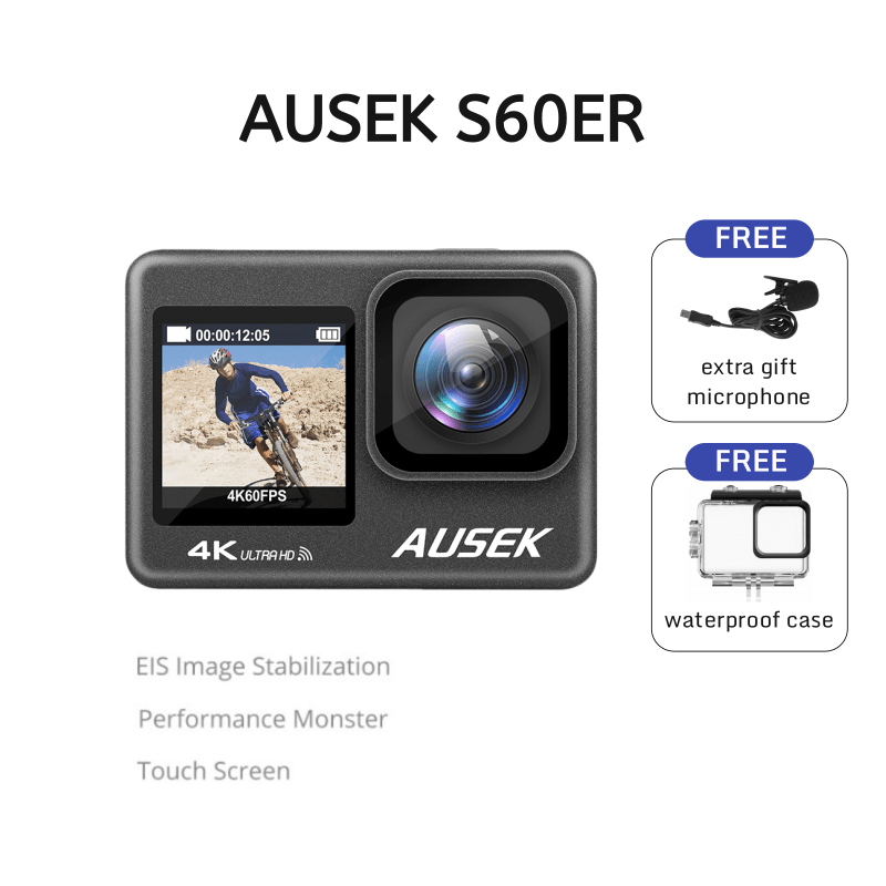 AUSEK Action Camera S60ER 4K 60FPS Touch LCD EIS Dual Screen WiFi  Waterproof Remote Control Webcam Sport camera | Lazada PH