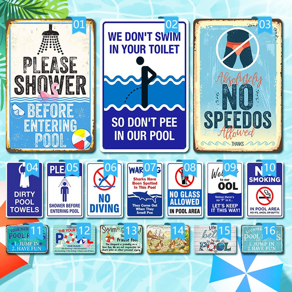 New Metal Tin Sign Aluminum Attention No Pets in Pool Area Sign Heavy Metal 8 X 12 Inch 