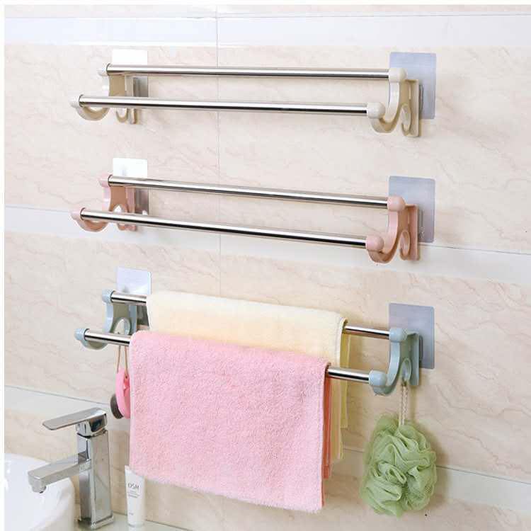Hand Towel Bar Bathroom Holder Wall Mount Stainless Steel Double Rack Self Adhesive Easy Install Lazada Ph - How To Put Up A Towel Rack In Bathroom