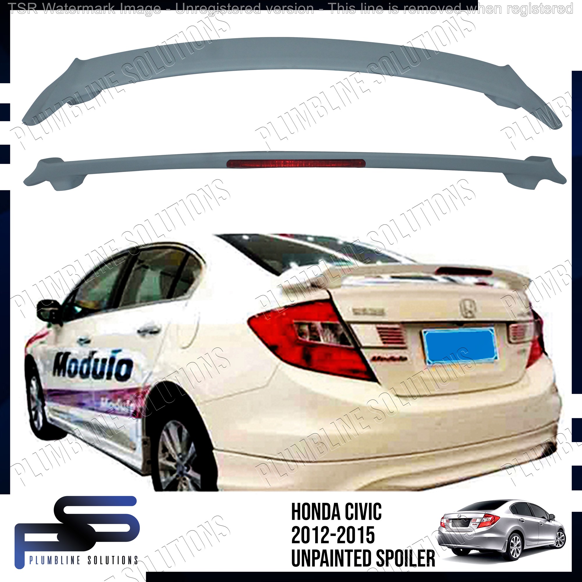 Sport Style Spoiler Wing for 2012-2015 Honda Civic 4DR Sedan Plastic 3pcs