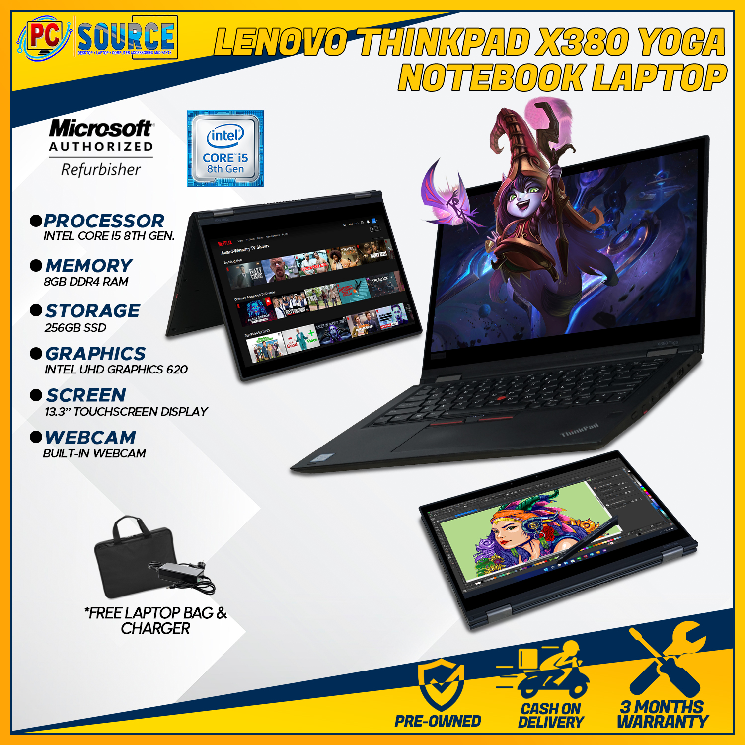 Lenovo ThinkPad X380 Yoga Touchscreen Laptop | Intel Core i5-8350u 8th Gen,  8GB DDR4, 256GB SSD, Intel UHD Graphics 620, 