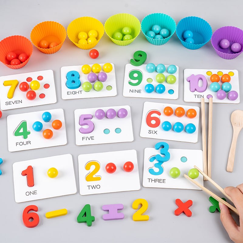 Wooden Bead Matching Game Number Cognitive Montessori Toys (Ages 5+ and ...