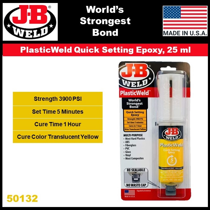 JB Weld 50139 Plastic Bonder Quick Setting Epoxy Syringe – 25ml Black, 3770 PSI