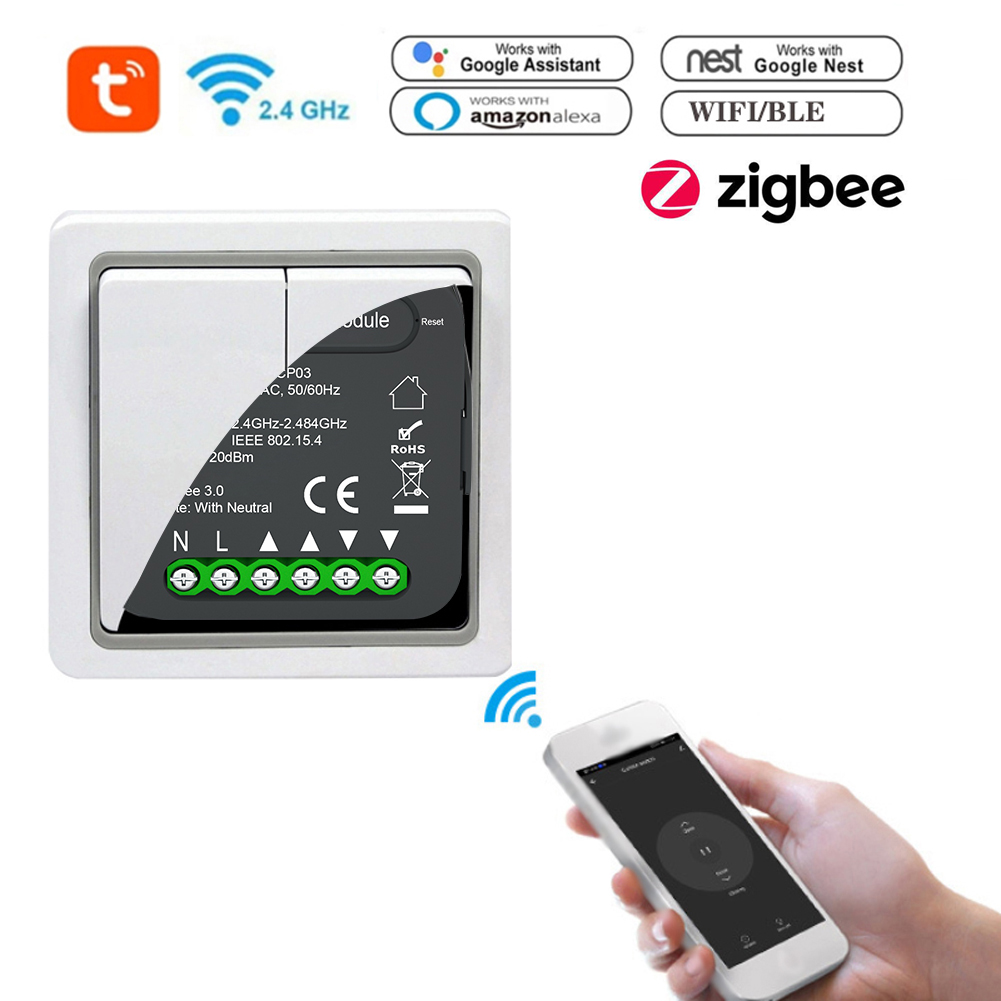 QS-Zigbee-CP03 Tuya ZigBee Intelligent Curtain Swtich Module Home Curtain Modification Module Mobilephone Device Sharing Timing Function APP Remotes Control Compatible with Alexa Google Home Voice Control Need to be Used with Gate-way