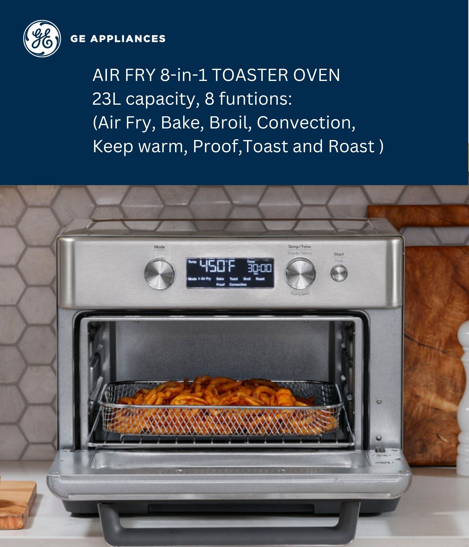 GE Appliances G9OAAAPSPSS Digital Air Fry 8-in-1 Toaster Oven