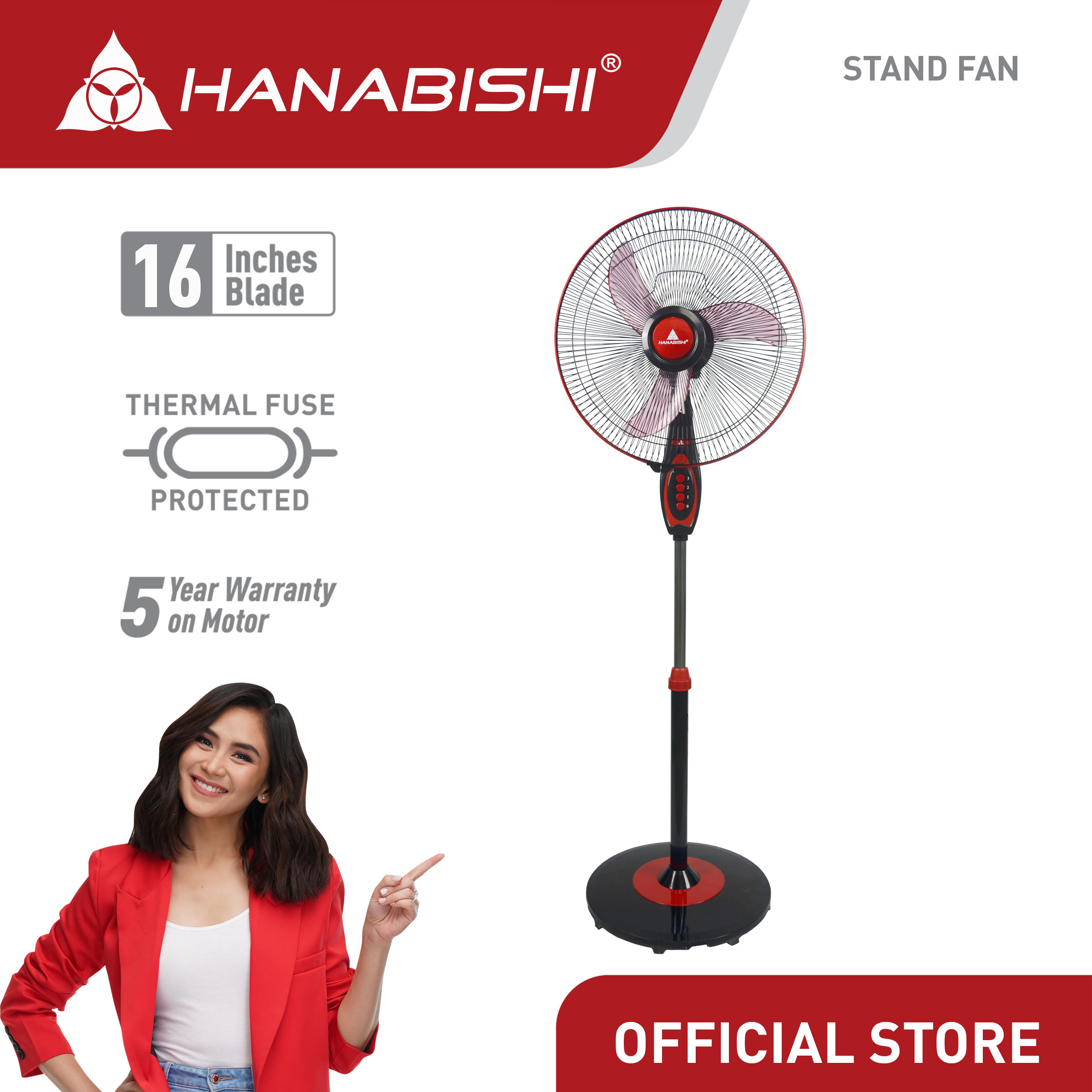 Hanabishi Stand Fan HABE 16SF 16" Blade Electric fan Durable AS Blades
