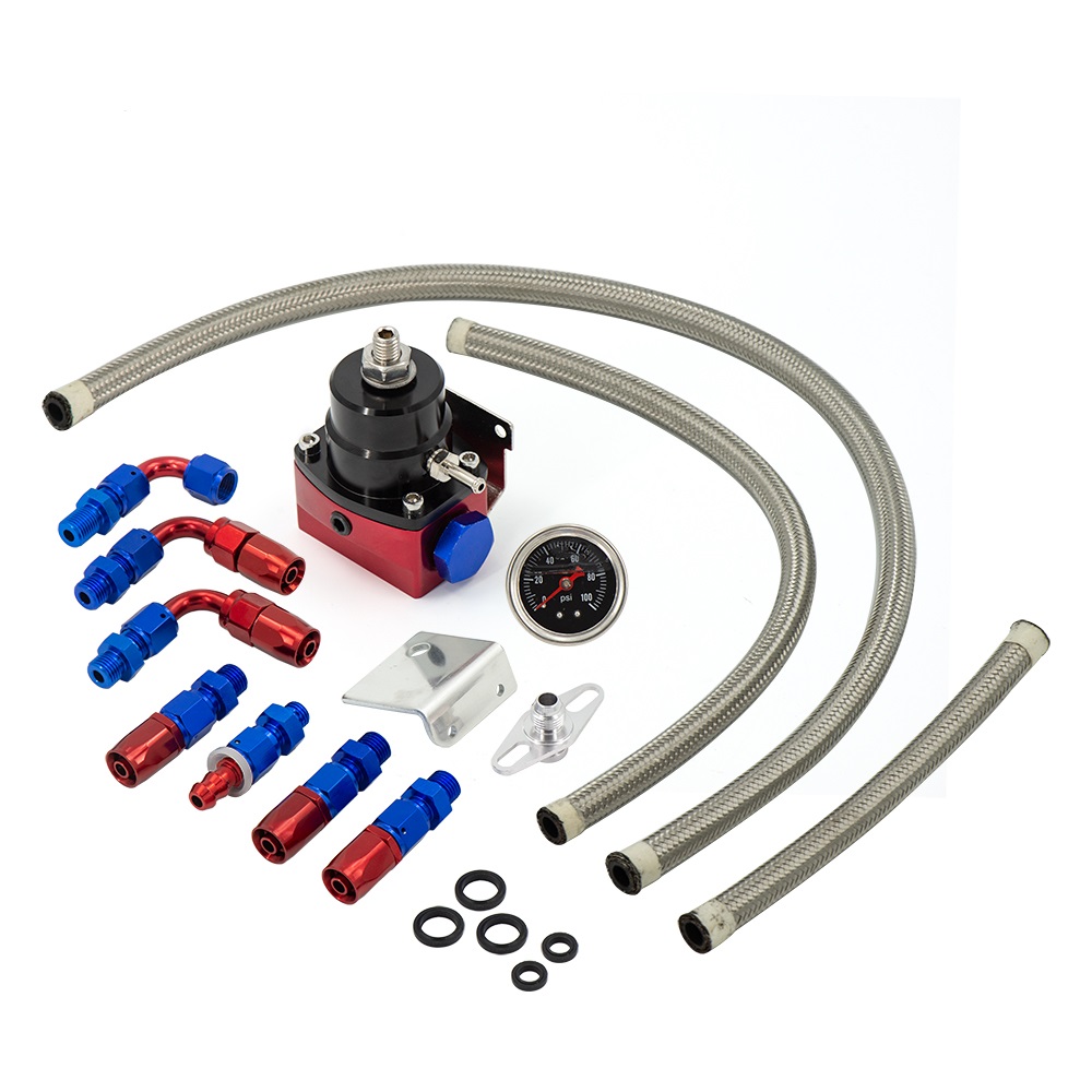 TOP88 Universal Fuel Pressure Regulator 14-36 PSI With Gauge And AN6 Fittings - Black