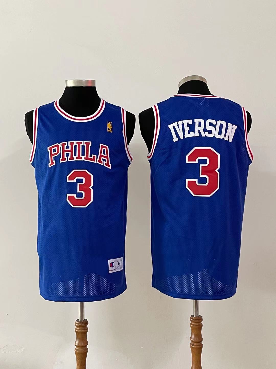 Philadelphia 76ers Sixers Adidas Allen Iverson Throwback Blue PHILA T Shirt