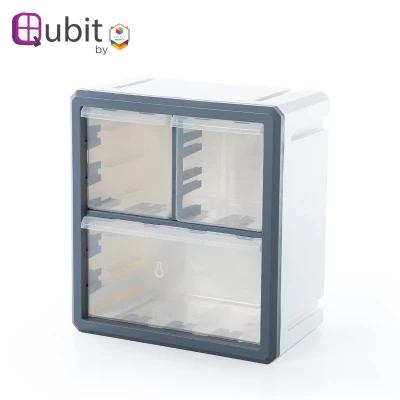 Qubit Tri-Cube | Mini Desktop Drawer with 3 Transparent Compartments | Storage Solution for Home Organization
