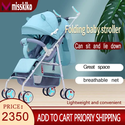 Foldable baby stroller, two-way stroller, ultra-light, portable, sitable, reclining baby umbrella, shock-absorbing folding, simple newborn stroller 360-degree rotation, can lie down and sit down, can ride and be easy to fold