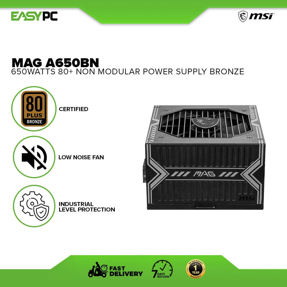 MSI MAG A650BN 650 Watt 80 Plus Bronze Power Supply