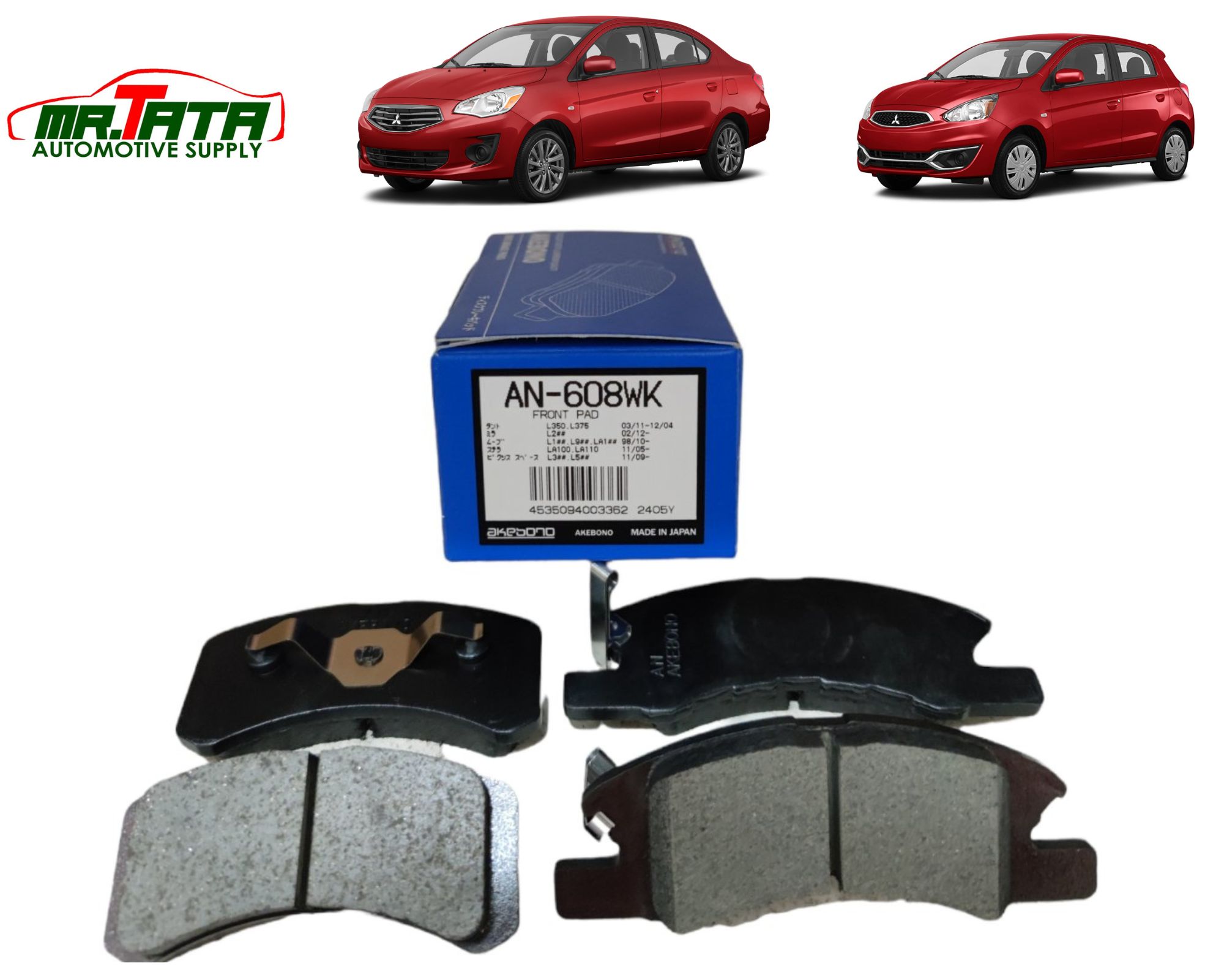 Akebono Brake Pads (FRONT) for Mitsubishi Mirage Hatch & G4 2012 to