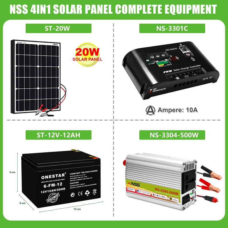Nss 4 in 1 solar panel complete set with solar panel, solar battery