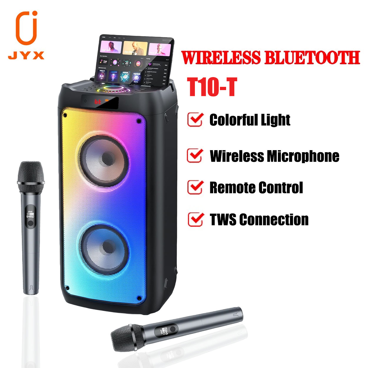 JYX T10-T Karaoke Speaker with Wireless Microphones Portable