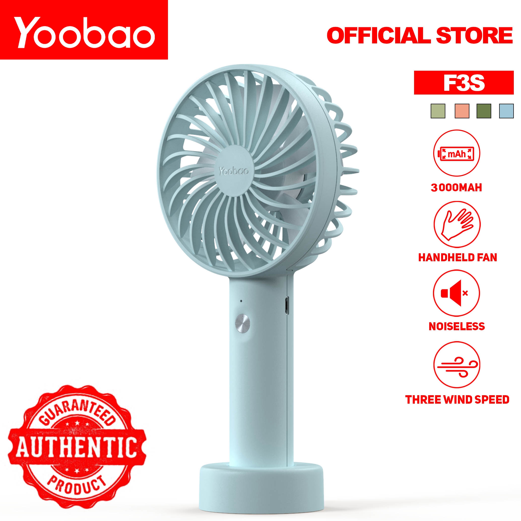 Yoobao F3S Mini Hand held Portable Rechargeable Noiseless 3 Windspeed