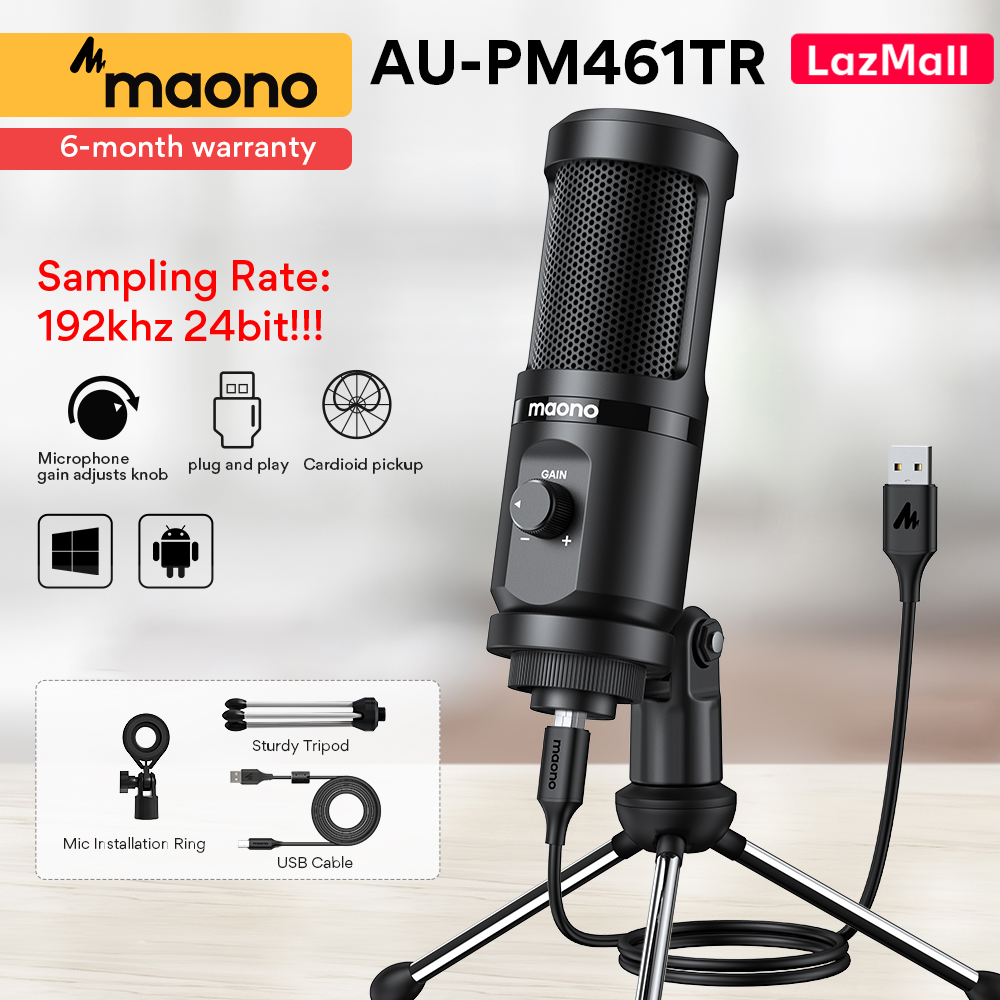 Best Gifts)Manila Stock MAONO AU-PM461TR 192Khz 24bit USB Microphones  Condenser Recording PC Mic for Online Teaching Meeting Livestreaming Gaming  With Tripod Stand
