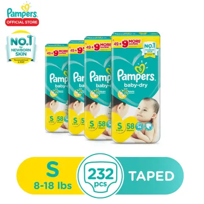 Pampers Baby Dry Taped Diaper Small 58 x 4 packs (232 diapers) - (4-8kg)