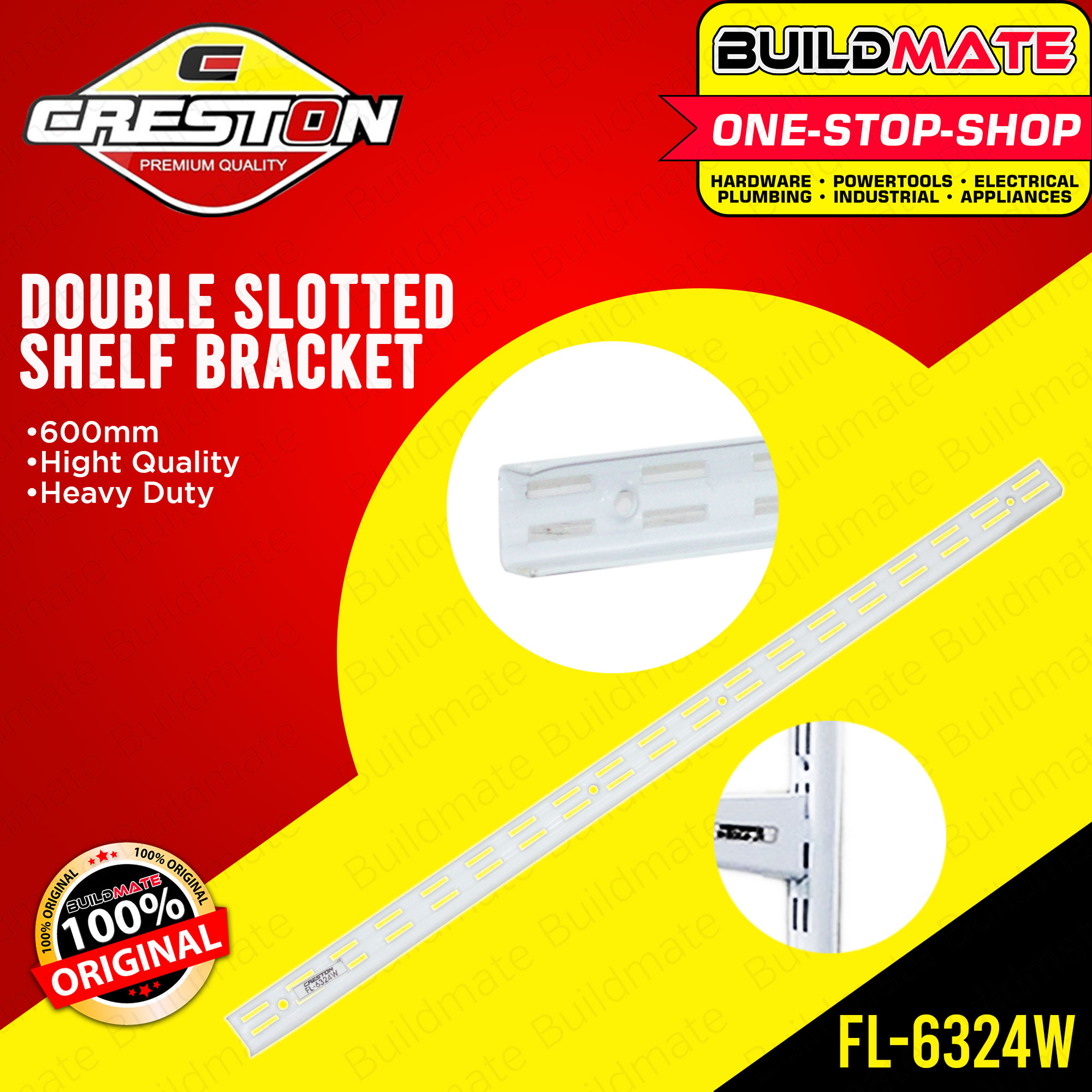 CRESTON Double Slotted Shelf Bracket 600mm FL6324W •BUILDMATE• Lazada PH
