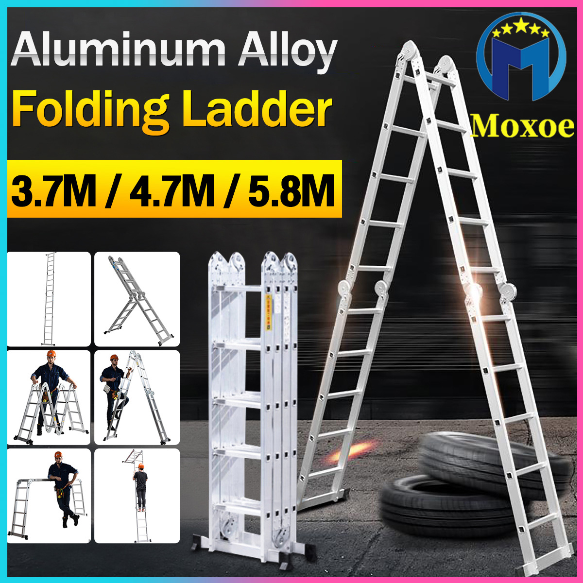 【Clearance Sale】Folding Ladder Heavy Duty Step Tall Ladders Multipurpose Aluminum Extension