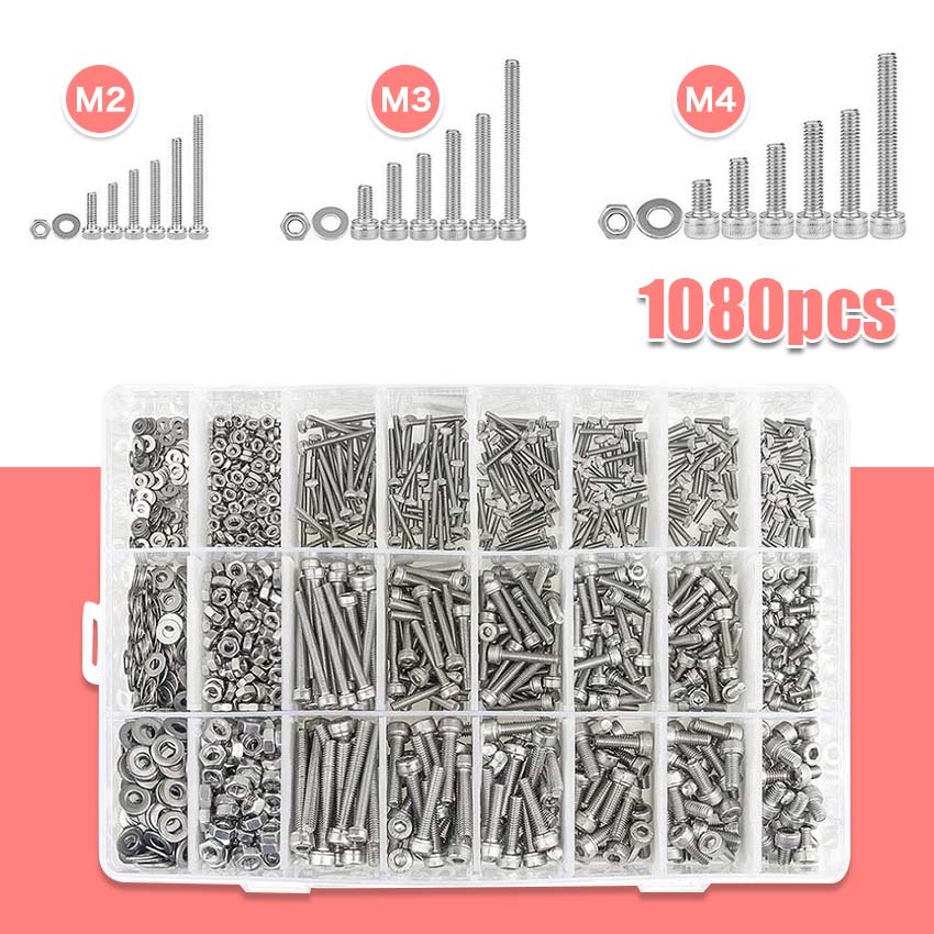 1080PCS Hex Socket Screw kit Bolt cap Screw nut Set M2 M3 M4 Stainless