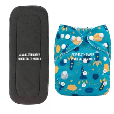 Alva Washable Cloth Diapers ✅Bamboo Charcoal Insert 5-Layer SpaceshipPRINTS