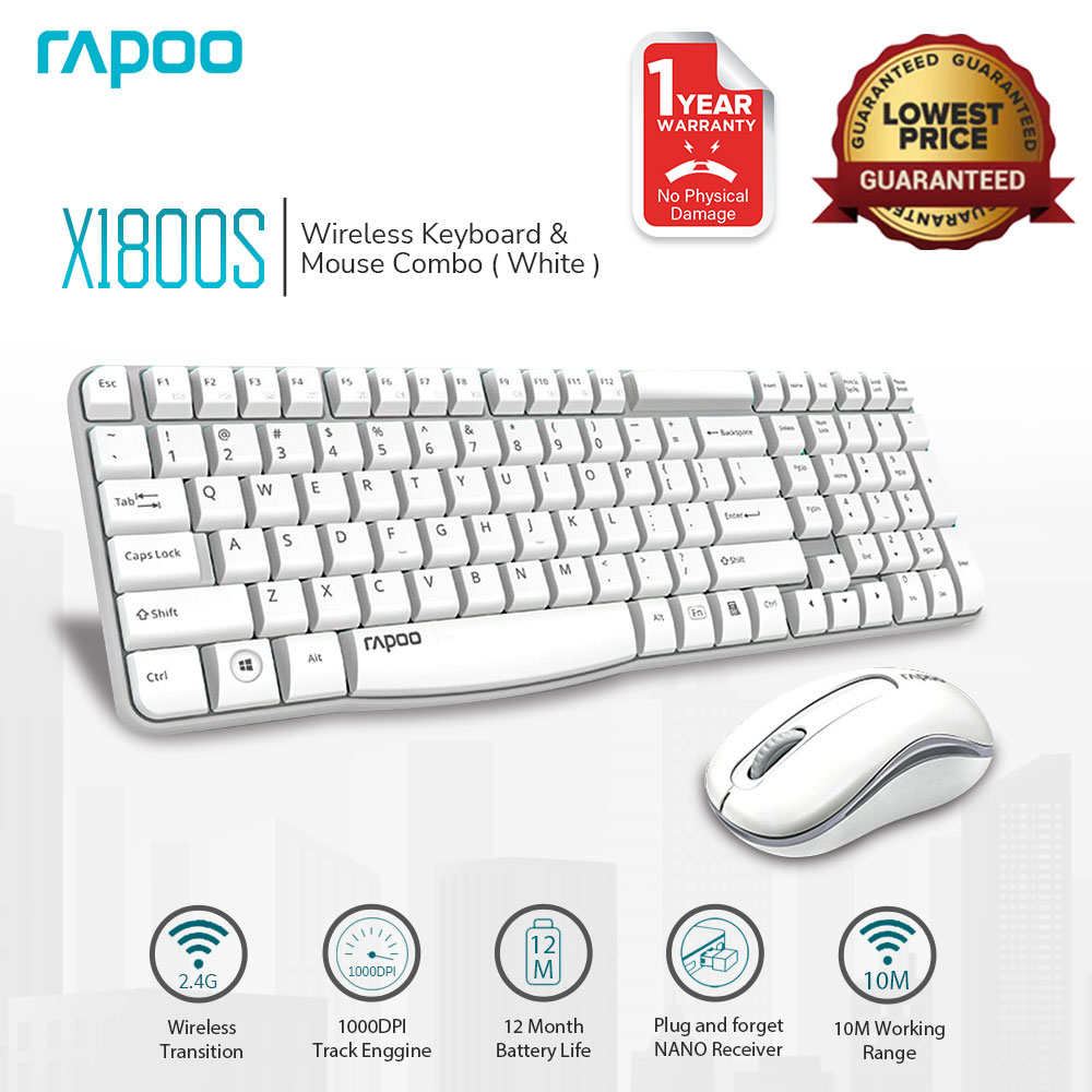 Rapoo X1800S Wireless Keyboard and Mouse Combo Optical 2.4G 108 Keys