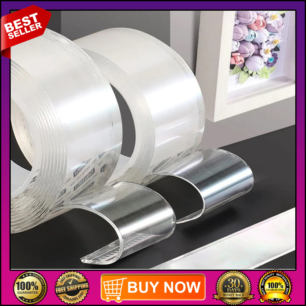 Original Nano Double Sided Tape Transparent Self Adhesive Tapes Traceless Was Reusable Adhesives Sellotape Strong Adhesive Clear Tape Heavy Duty Multipurpose Removable Sticky Wall Strips Transparent Gel Grip Mounting Washable Strong Heavy