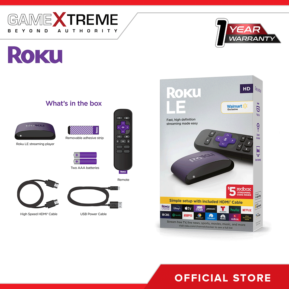 Roku LE HD Streaming Media Player Wi-Fi® Enabled with High Speed HDMI ®  Cable and Simple Remote 
