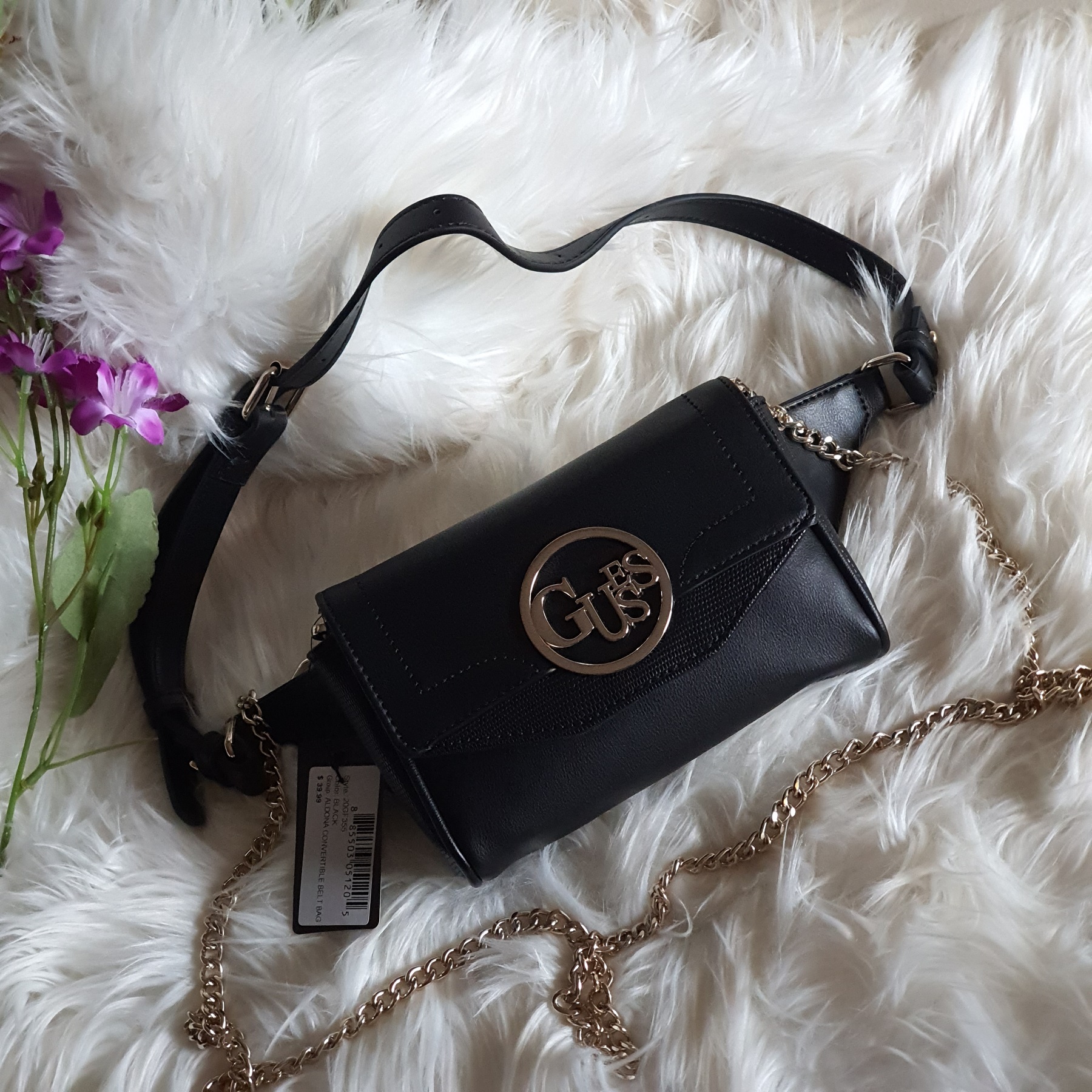 Guess Aldona Convertible Belt Bag In Black Faux Leather Closure And Detachaible Crossbody Chain Strap Womens Fanny Pack With Flap Lazada Ph