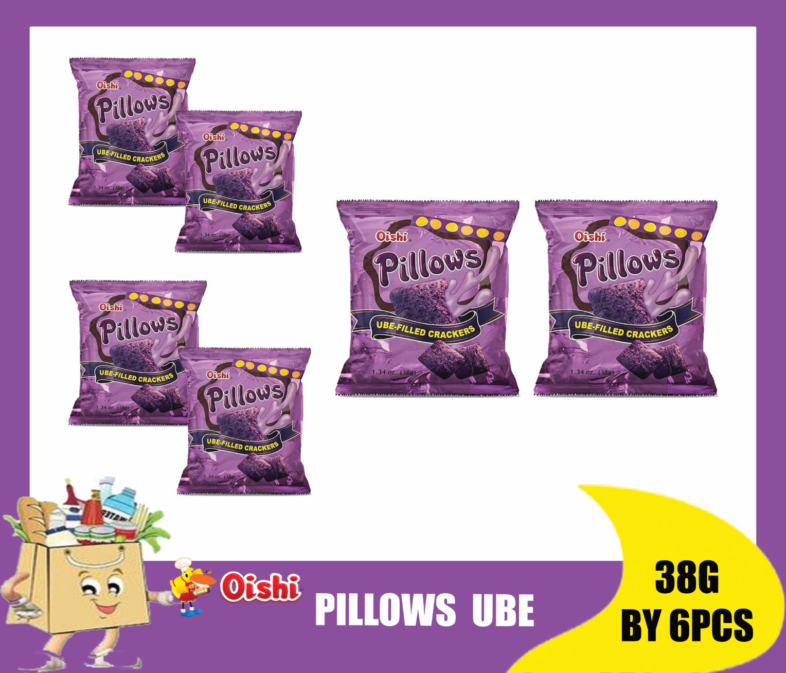 JIMS OISHI PILLOWS UBE FILLED CRACKERS SNACKS 38G(BUNDLE BY 6) Lazada PH